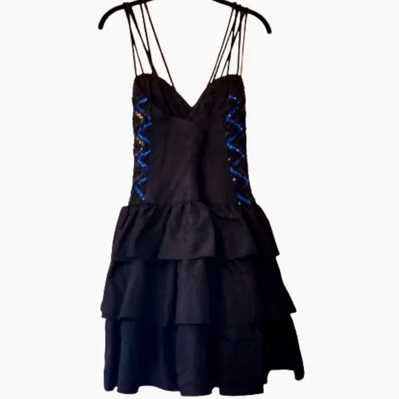 Jessica McClintock Sequined Dress SIZE 11/12 Fit & Flare Triple Strap Cross Back - Picture 2 of 5